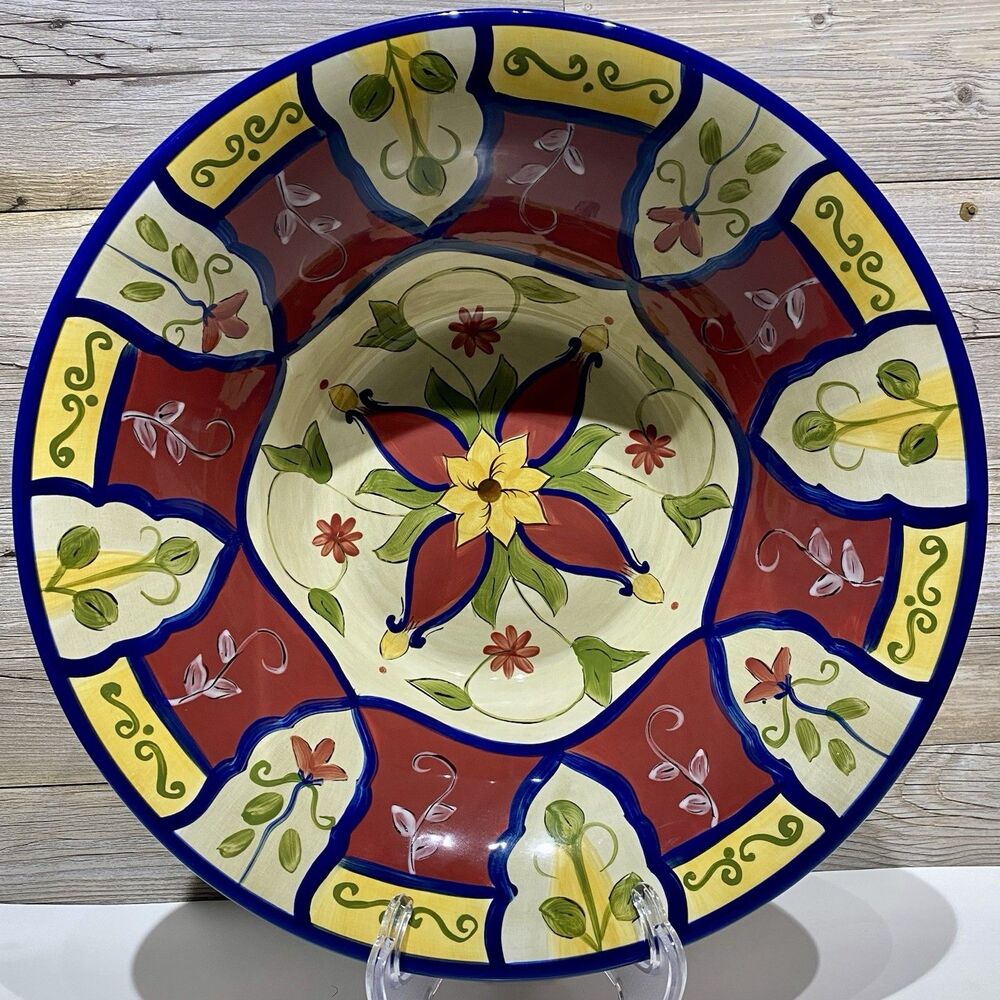 PIER 1 Vallarta Large Pasta Serving Bowl 14.25” Hand Painted Boho Mexican Floral